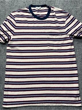 James Perse T-Shirt Mens 2 M Blue Striped Crew Neck Short Sleeve USA Made